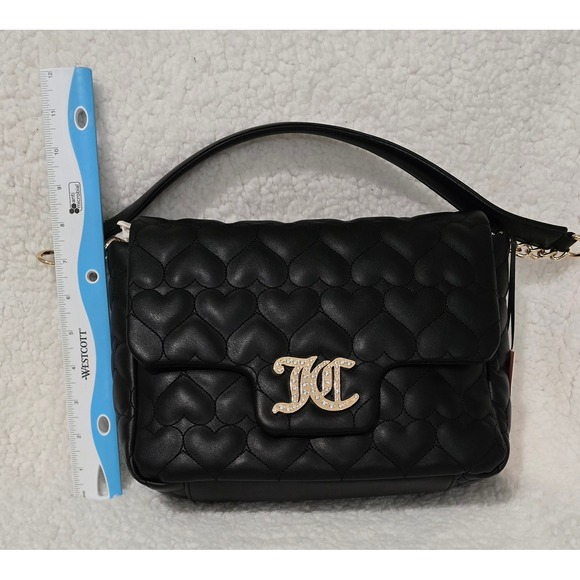 Juicy Couture Quilted Heart Flap Shoulder Bag Purse Y2K Bling Black NWT - Picture 3 of 6